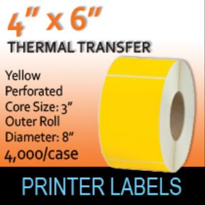 Thermal Transfer Labels Yellow 4" x 6" Perf